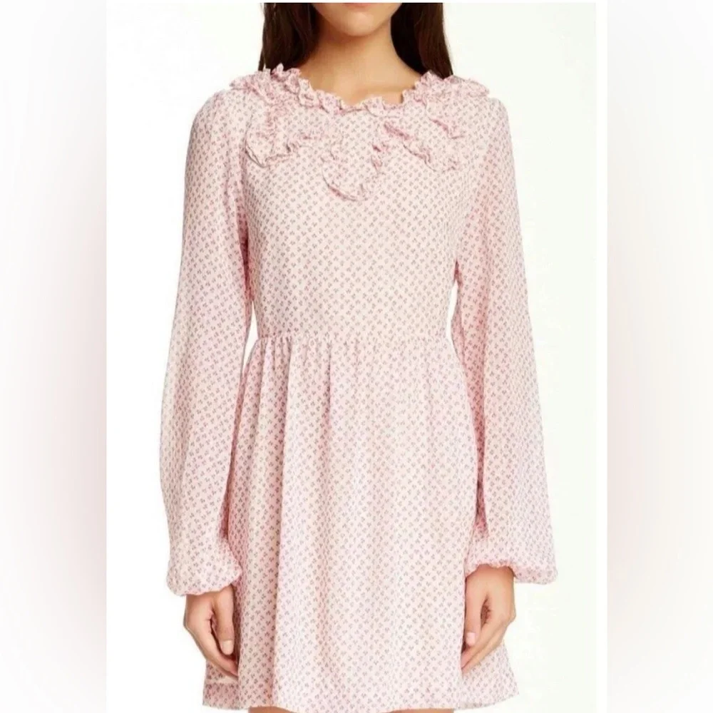 Free People Noveau Butterfly Floral Tea Combo Ruffle Neck Babydoll Dress Cottage